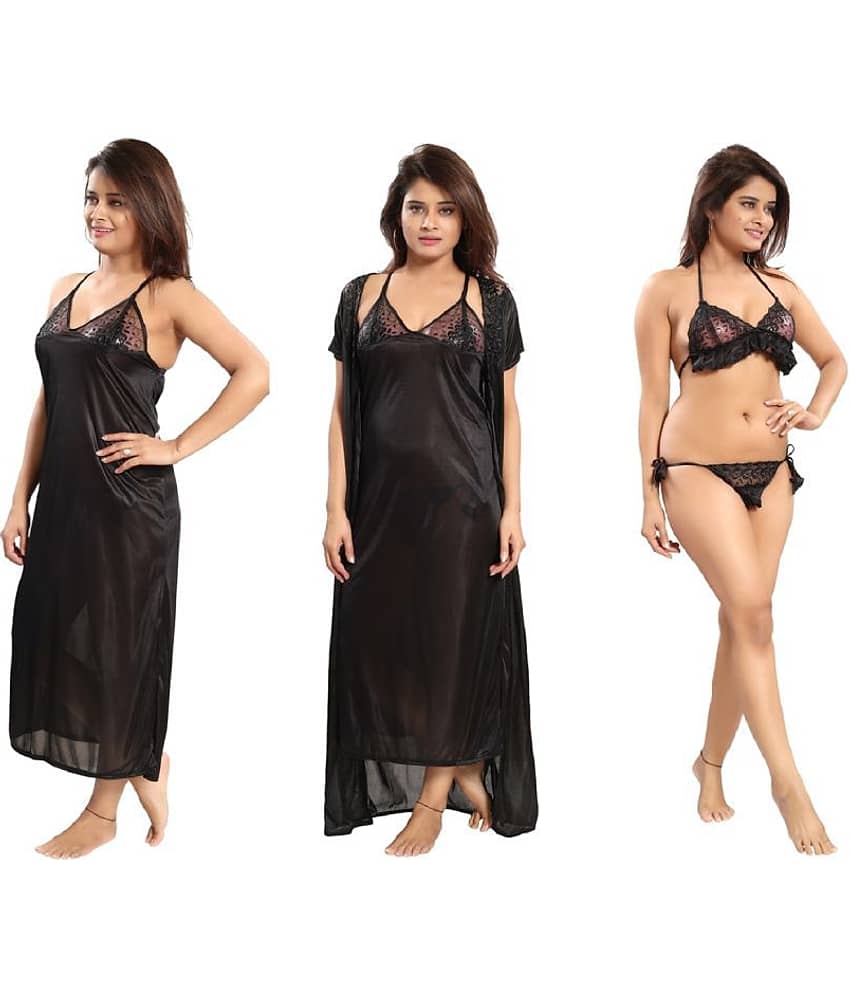 Reposey Satin Nighty & Night Gowns - Black