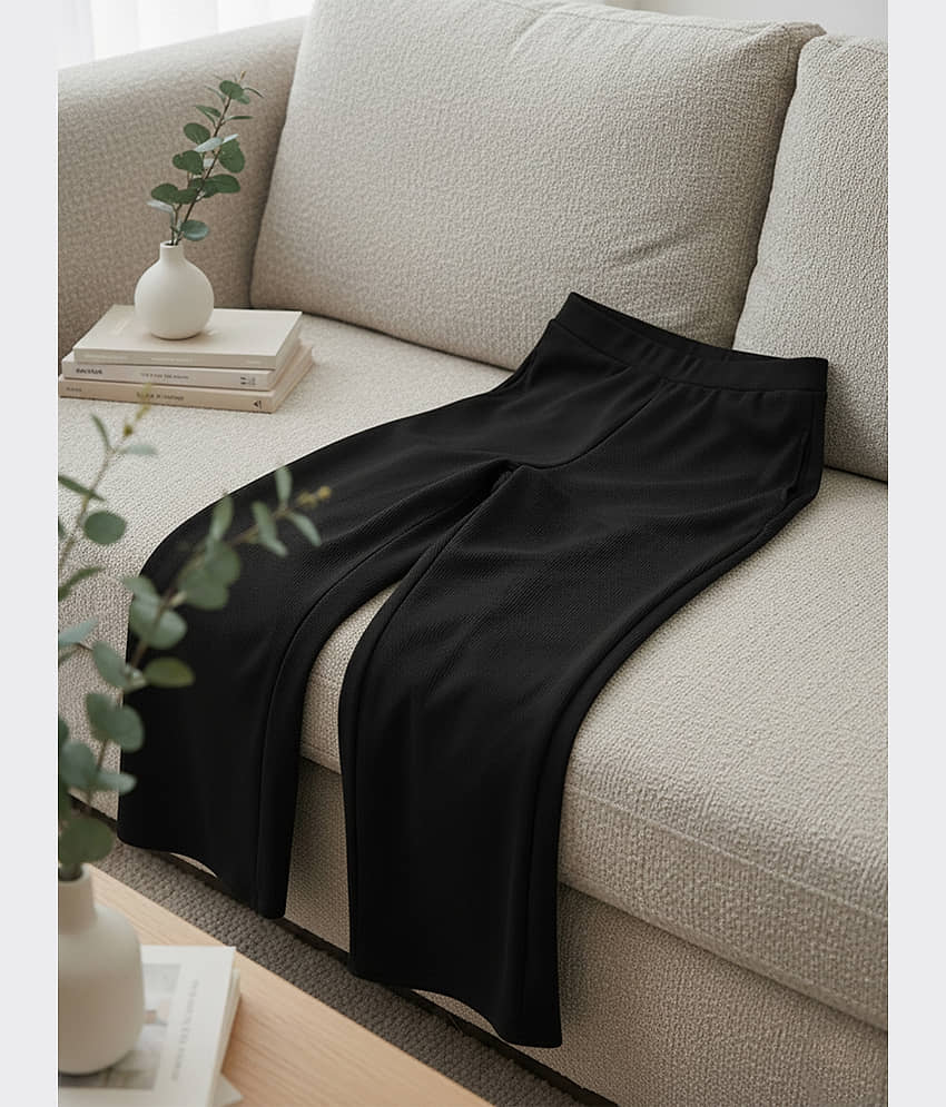 DTR FASHION Women Cotton Blend Wide Leg Trousers ( Black )