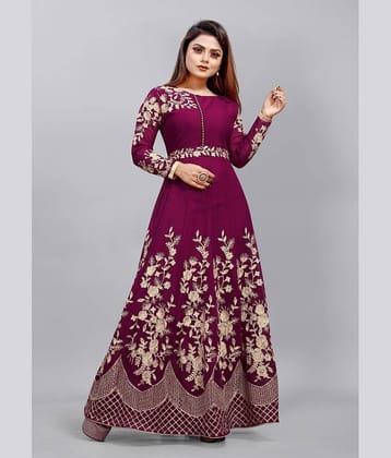 JULEE - Wine Flared Net Women's Semi Stitched Ethnic Gown ( Pack of 1 )
