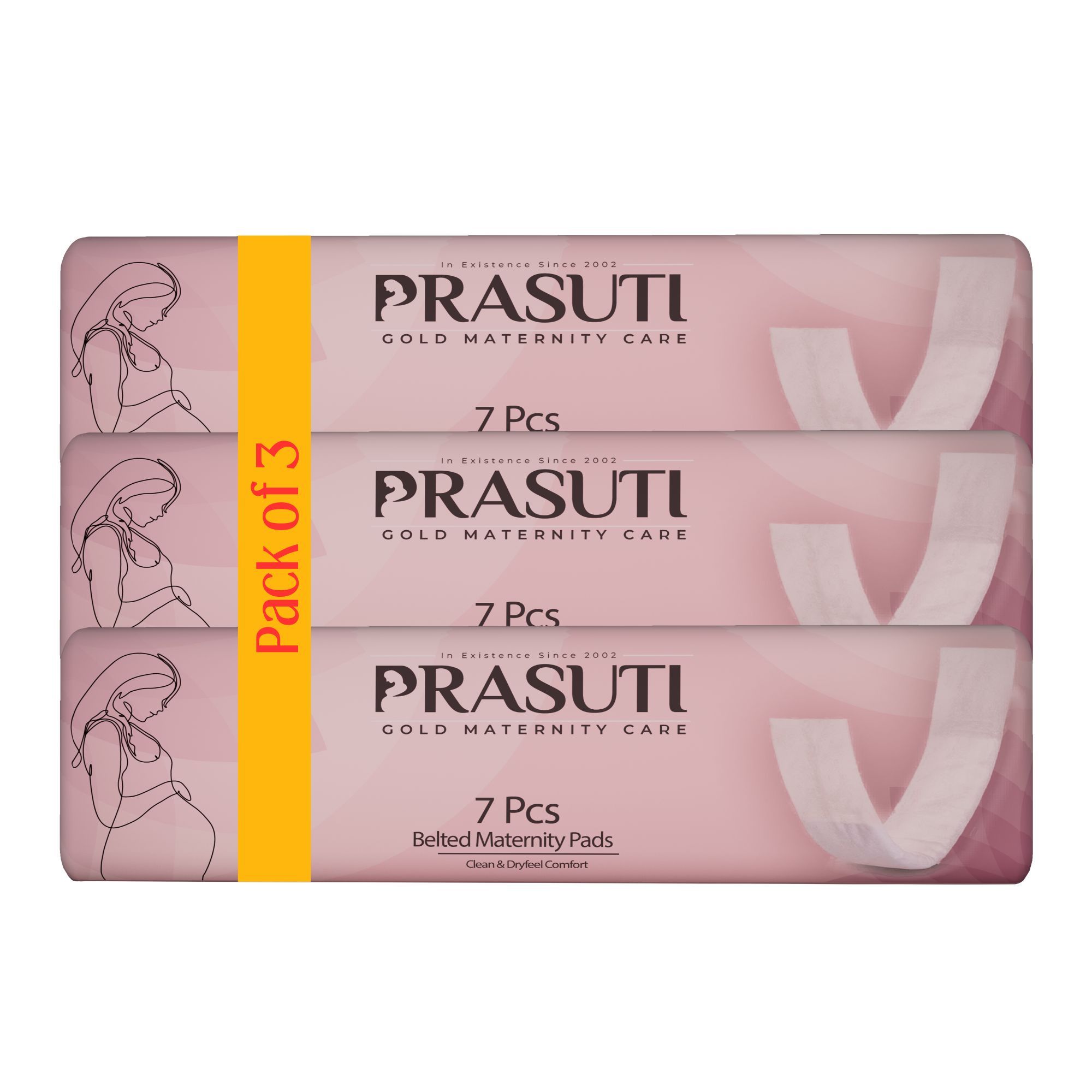 Prasuti Gold Belted Maternity Pads for Women Pack of 21 Pads | Super Absorption, Ultra Soft, Postpartum Bleeding, Postpartum Essentials, Post Delivery Sanitary Pads, maternity pads after delivery