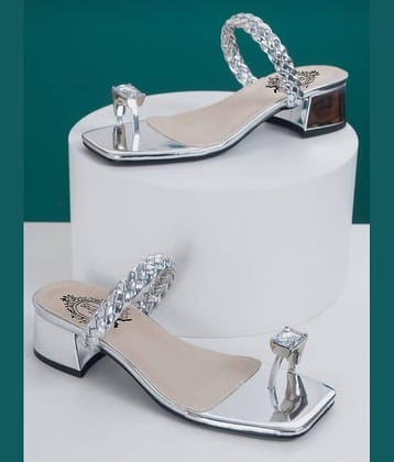 Shoetopia Silver Women's Slip On Heels