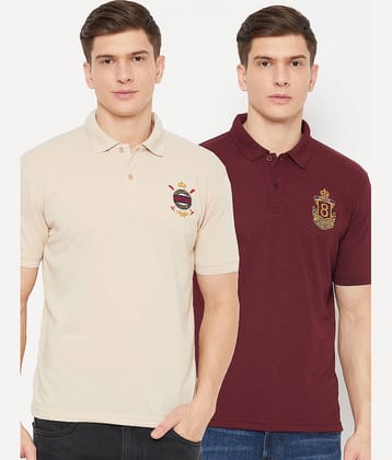 UBX Pack of 2 Polyester Regular Fit Solid Half Sleeves Men's Polo T Shirt ( Beige )