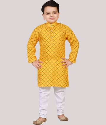 Arshia Fashions Boys Cotton Ethnic - Pattern Kurta Pant Set ( Yellow , Pack of 1 )