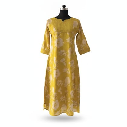 Mustard Yellow Floral Print Straight Kurta