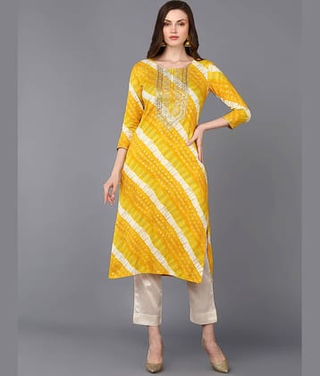 Vaamsi Cotton Blend Embroidered Straight Women's Kurti - Yellow ( Pack of 1 )