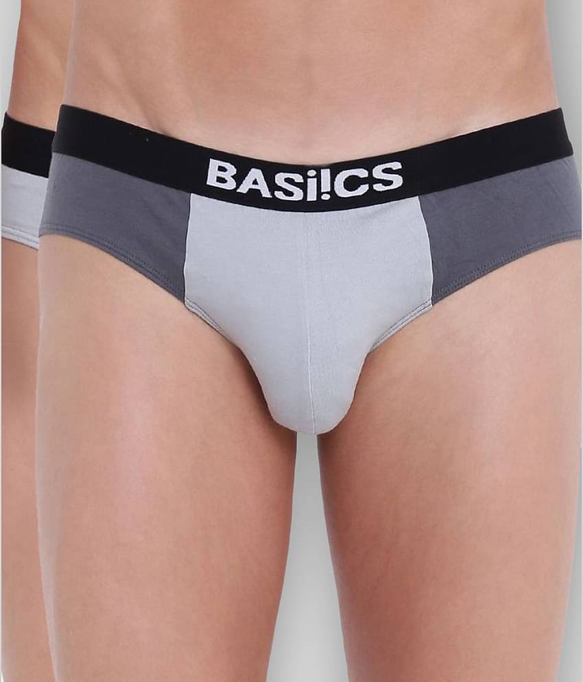 BASIICS By La Intimo Pack of 2 Cotton Briefs For Men's ( Light Grey )