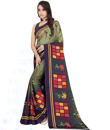 LEELAVATI Crepe Printed Saree With Unstitched Blouse Piece ( Green )