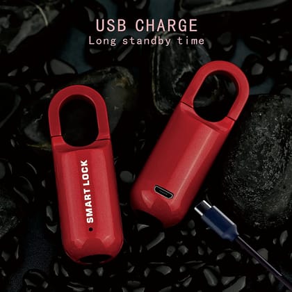 Olsic Mini Smart Fingerprint Lock fashion Biometric Keyless USB Rechargeable Padlock Chip Anti-theft Luggage box bag fingerprint lock-Red