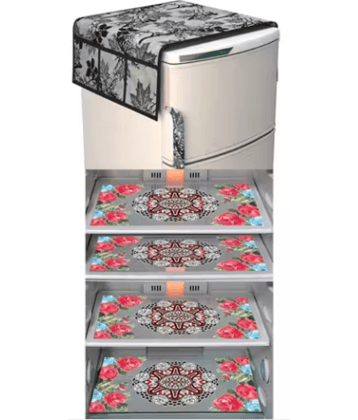 Crosmo Polyester Floral Fridge Mat & Cover ( 45 30 ) Pack of 5 - Black