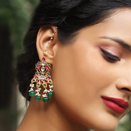 Silver Multicolor gold plated kundan earrings