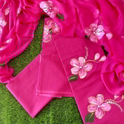 Pure Cotton Unstitched Suit With Chiffon Dupatta-As shown in picture / 2.5 mtr each / Pure cotton with chiffon dupatta