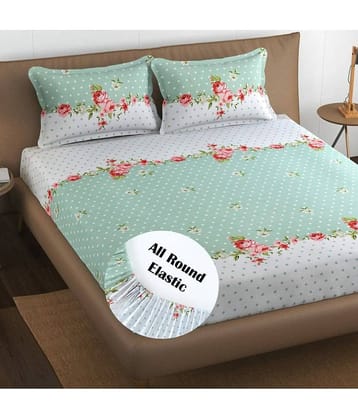 Decent Home Cotton Floral 1 Bedsheet with 2 Pillow Covers - Green