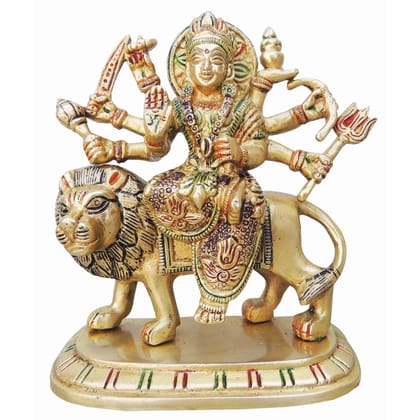 Brass Durga Ji Statue - Traditional Goddess Idol for Puja Decor, Height : 5.5 Inch (BSMAS937 X)