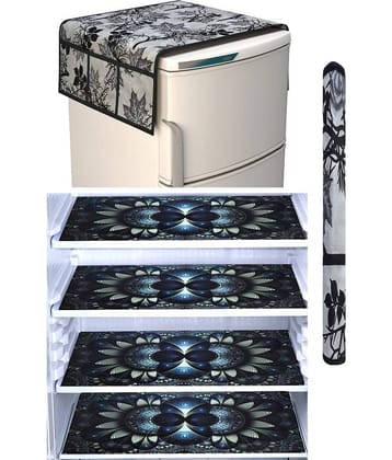 SHUBH Polyester Floral Fridge Mat & Cover ( 99 58 ) Pack of 6 - Black