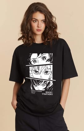 Aesthetic Anime Printed Oversized T-shirt for Women-M
