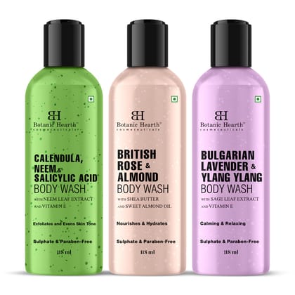 Botanic Hearth Body Wash Set of 3 British Rose, Neem & Lavender | Hydrating & Purifying Shower Gel | Deep Cleansing, Refreshing & Nourishing | For All Skin Types | 118ml Each Botanic Hearth Body Wash Set of 3 British Rose, Neem & Lavender | Hydrating & P Botanic Hearth Body Wash Set of 3 British Rose, Neem & Lavender | Hydrating & Purifying Shower Gel | Deep Cleansing, Refreshing & Nourishing | For All Skin Types | 118ml Each Botanic Hearth Body Wash Set of 3 British Rose, Neem & Lavender | Hydrating & P