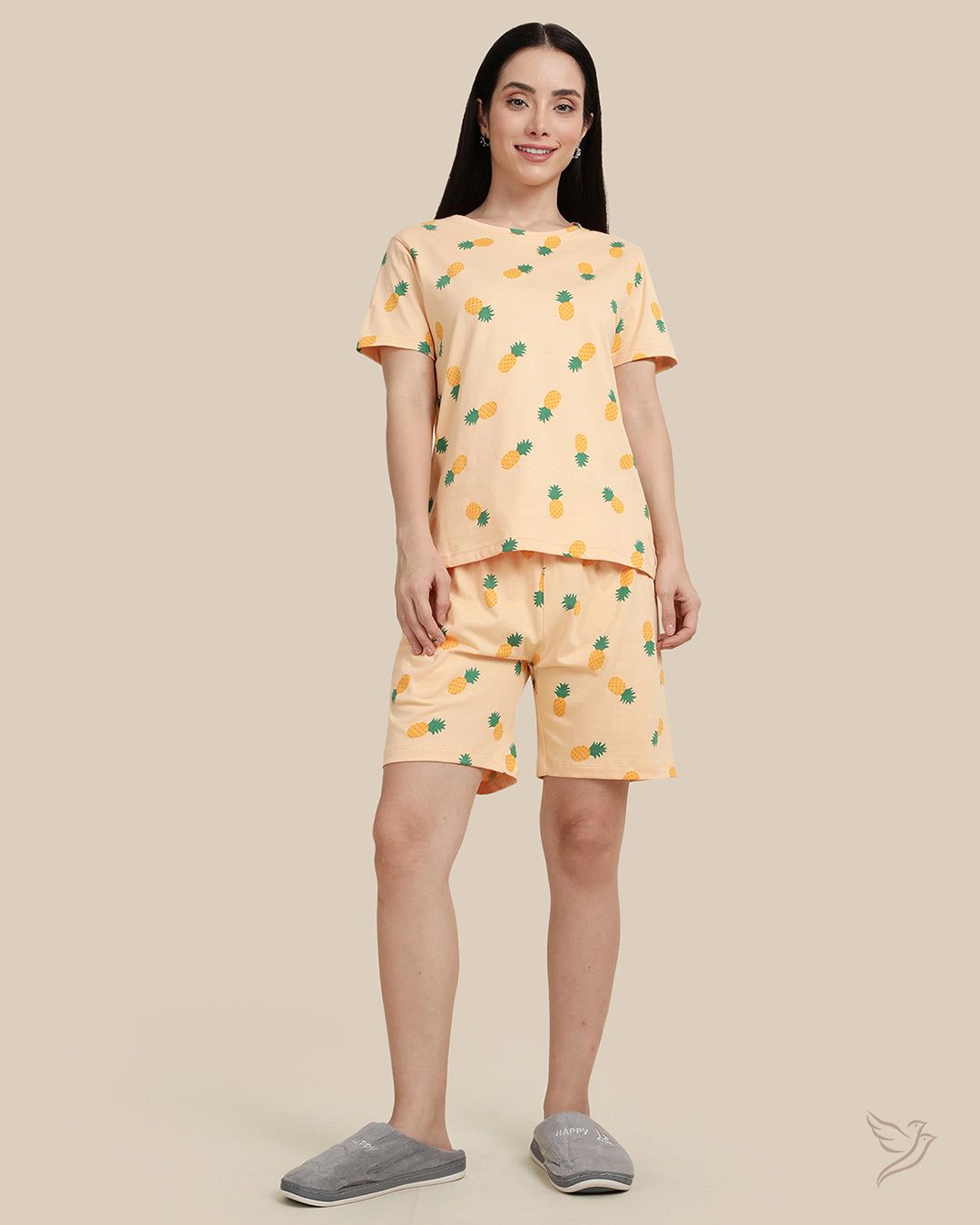 Pineapple Printed Co-ord Shorts Set - Cream Blush-XS / Cream Blush