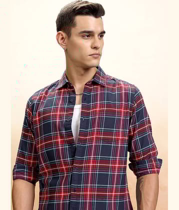 Highlander 100% Cotton Regular Fit Checks Full Sleeves Men's Casual Shirt - Navy Blue ( Pack of 1 )