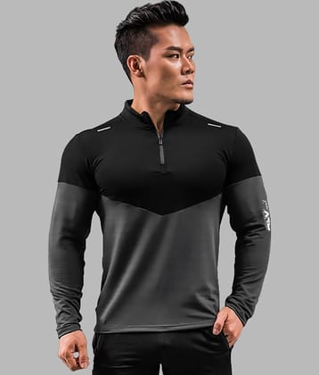 Eyebogler Polyester Slim Fit Colorblock Full Sleeves Men's High Neck T-Shirt - Black ( Pack of 1 )