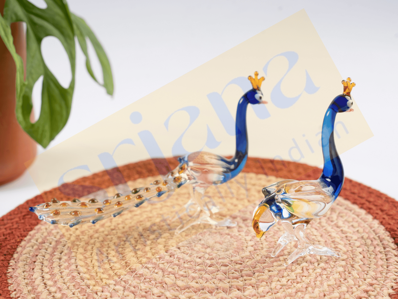Srjana Hand Blown Glass Peacock Pair