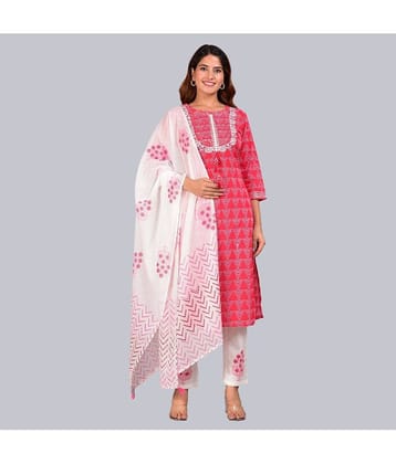 Yash Gallery - Red Straight Cotton Women's Stitched Salwar Suit ( Pack of 1 )