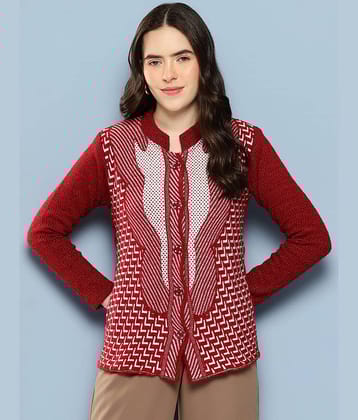 Aarika Women Woollen Shirt Collar Cardigan ( Maroon )