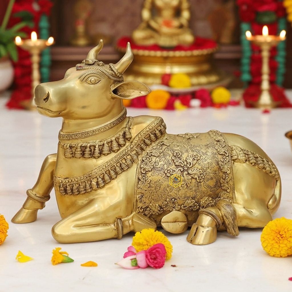Brass Showpiece Nandi God Idol Statue - Temple & Home Spiritual Decor, Height : 22 Inch (BSMAS1382 H)