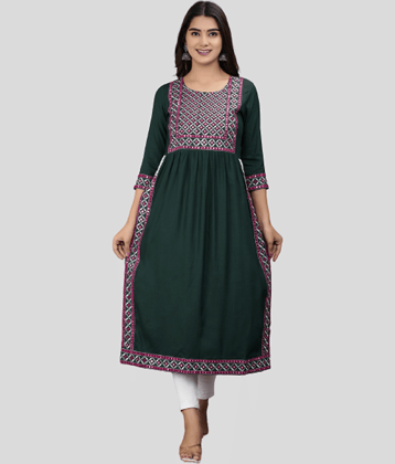 ASHISH PRINT - Green Rayon Women's Nayra Kurti ( Pack of 1 )