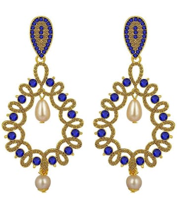 Spargz Antique Gold Plated Blue AD Stone with Pearl Big Long Indian Style Dangle & Chandelier Earrings For Women AIER 1350