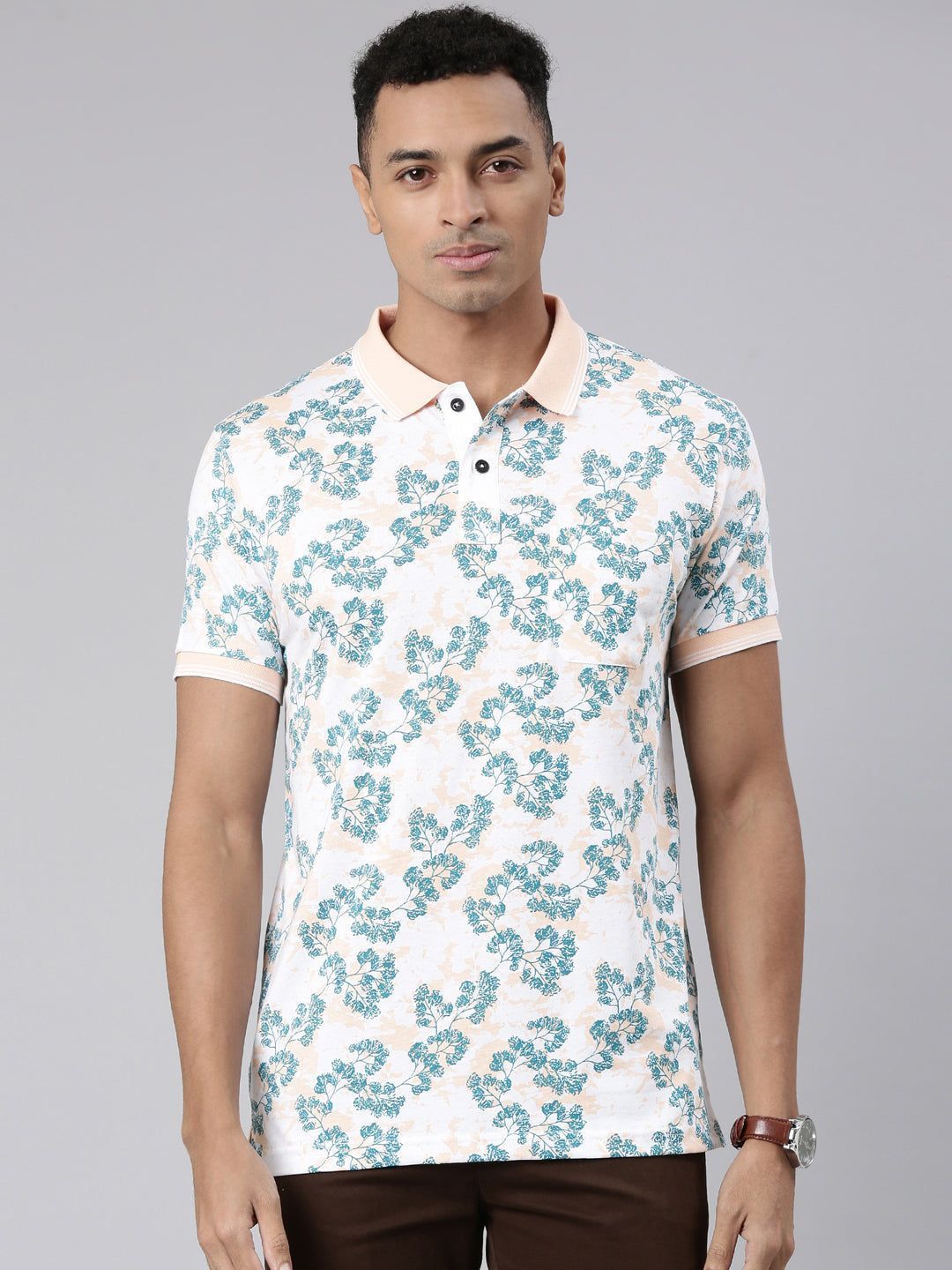 Classic Polo Men's Half Sleeve White/Blue Polo Neck Cotton Blend Slim Fit T-Shirt | BELLO - 302 A SF P