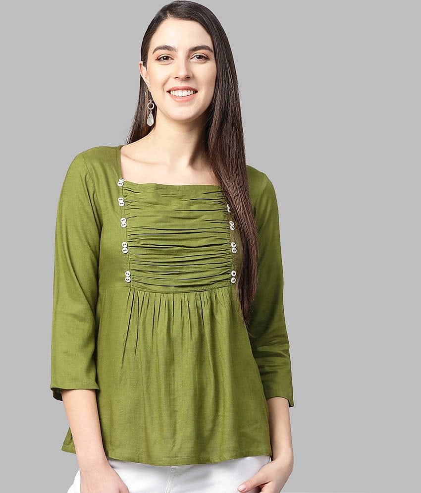 Yash Gallery Women's Rayon Regular Top ( Green )