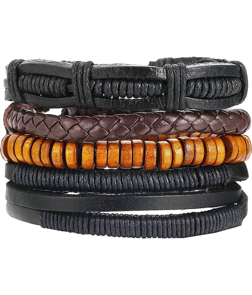 ZIVOM Black Faux Leather Bracelets