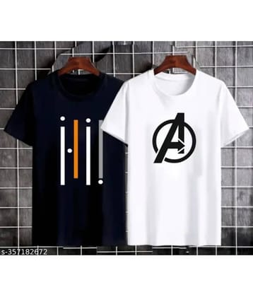 TREND SKY Polyester Regular Fit Printed Half Sleeves Men's Round T-Shirt - Multicolor ( Pack of 2 )