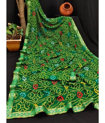 Kanooda Prints Georgette Printed Saree With Unstitched Blouse Piece ( Green )