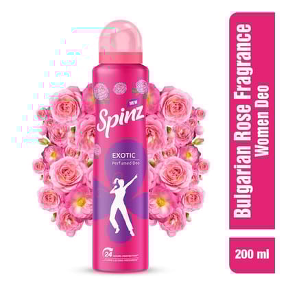 New Spinz Exotic Perfumed Deo for Women with Bulgarian Rose Fragrance for Long Lasting Freshness and 24 Hours Protection 200ml