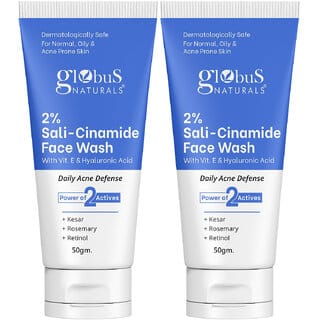 (Pack of 2) Globus Naturals Sali-Cinamide Face Wash Enriched with Hyaluronic Acid & Vitamin E, 50gm (Pack of 2) Globus Naturals Sali-Cinamide Face Wash Enriched with Hyaluronic Acid & Vitamin E, 50gm