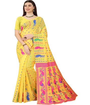NENCY FASHION Cotton Printed Saree With Unstitched Blouse Piece ( White )