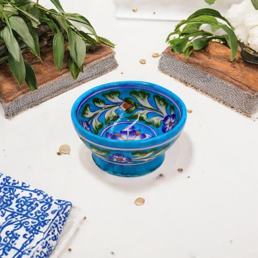 Blue Pottery Round Bowl - Turquoise Blue