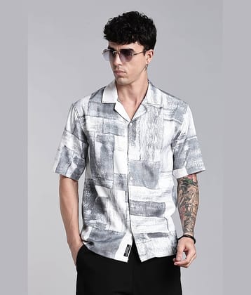 Paul Street Cotton Blend Boxy Printed Half Sleeves Cuban Collar Men's Casual Shirt (White)
