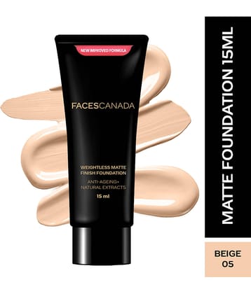 FACES CANADA Weightless Matte Finish Foundation - Beige, 15ml , Anti-Ageing