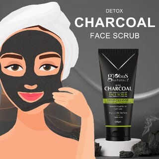Globus Naturals Detox Charcoal Face Scrub For Exfoliation AntiAcne Blackhead Removal 100 gm