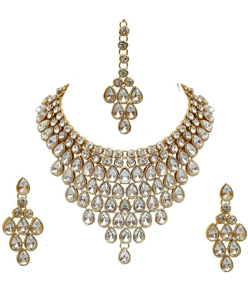 PUJVI - White Alloy Necklace Set ( Pack of 1 )