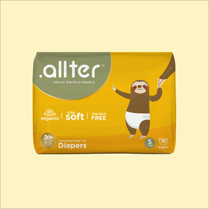 .allter Organic Bamboo Diapers- Small Size (3-6 kgs), 32 Pcs