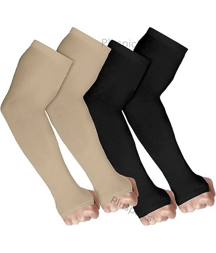 Arm Sleevs, Sun Protection Arm Sleeves for Men & Women, UPF 50 Arm Cover for Biking,Cricket,Cycling, Golf, Outdoor Sports, 2 Pair, Black and Beige