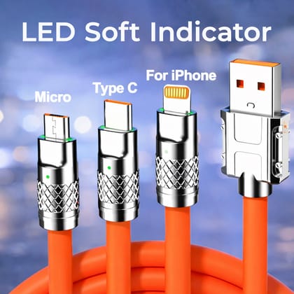 3-in-1 Fast Charging Retractable Data Cable | USB Type-C | Lightning | Micro-USB | Universal Compatibility | AmpX2 | Assorted Colours