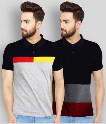 Leotude Pack of 2 Cotton Blend Regular Fit Colorblock Half Sleeves Men's Polo T Shirt ( Black )