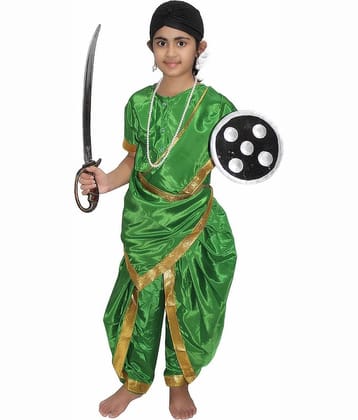 Kaku Fancy Dresses Silk Polyester National Hero Freedom Fighter Rani Laxmi Bai Costume For Independence Day & Republic Day for Girls (Green, 3-4 Years)
