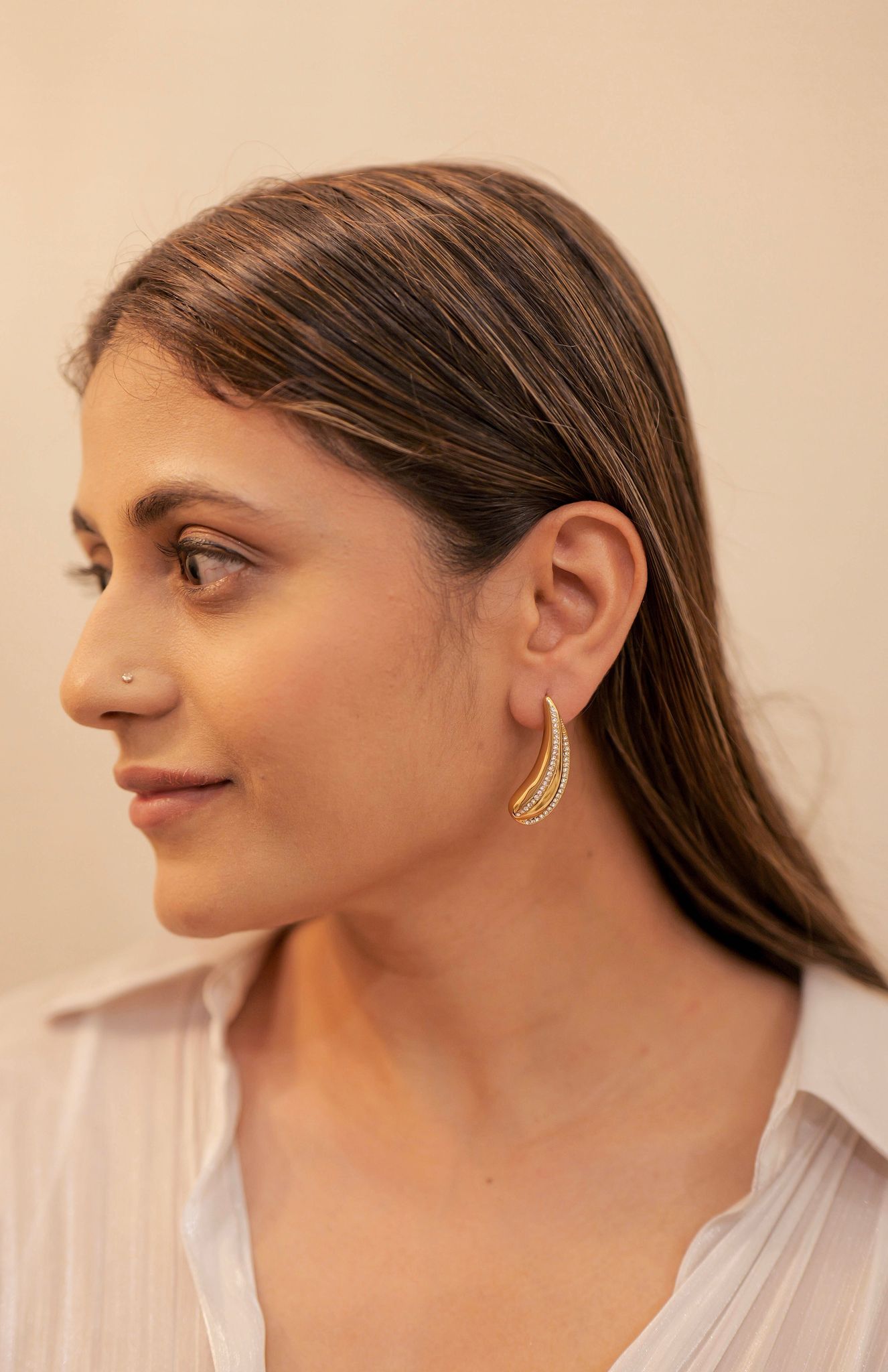 Celestial Curve Earrings-STAINLESS STEEL / GOLDEN
