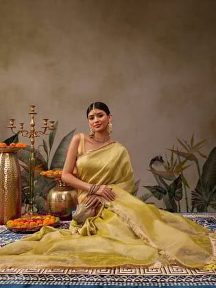Yellow Tissue Organza Saree