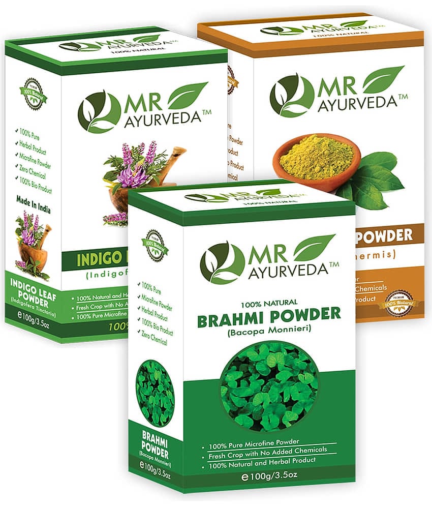 MR Ayurveda 100% Pure Brahmi, Indigo & Henna Powder Hair Scalp Treatment 300 g Pack of 3